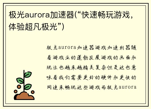 极光aurora加速器(“快速畅玩游戏，体验超凡极光”)